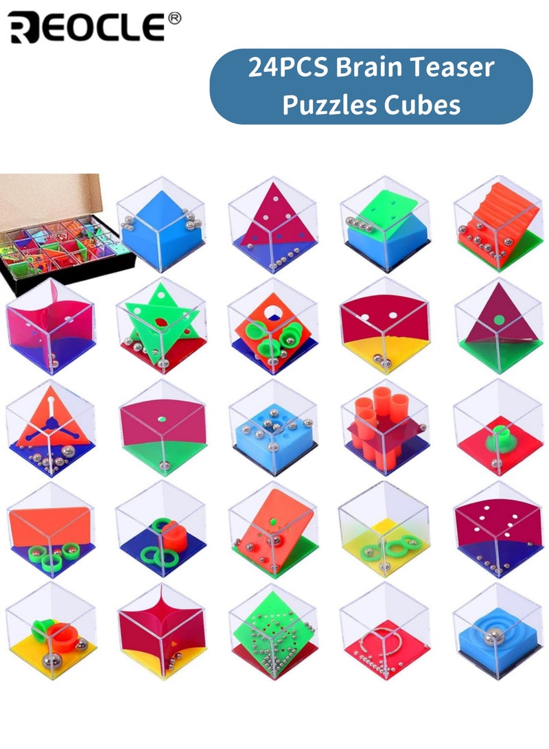 REOCLE 24PCS Brain Teaser Puzzles Cubes for Kids IQ Maze Game Puzzle Balance Game Challenges Suitable for Kids Mini Games Party Favors Fun Educational Improve Logical Thinking Ideal for Kids Play - Image 1