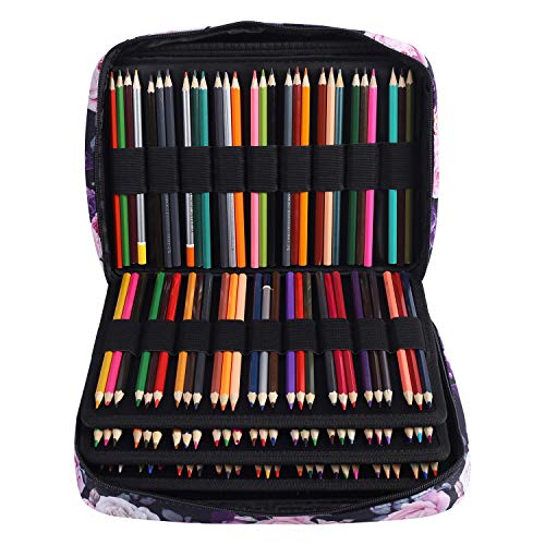 Shulaner Colored Pencil Case Slot Holds 220 Pencils or 144 Gel Pens with Zipper Closure Large Capacity Nylon Pen Organizer for Artist Gray Rose - Image 5