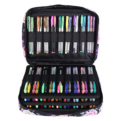 Shulaner Colored Pencil Case Slot Holds 220 Pencils or 144 Gel Pens with Zipper Closure Large Capacity Nylon Pen Organizer for Artist Gray Rose - Image 4