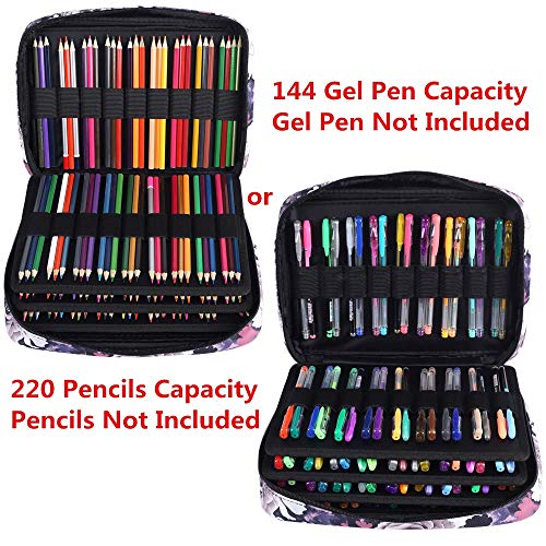 Shulaner Colored Pencil Case Slot Holds 220 Pencils or 144 Gel Pens with Zipper Closure Large Capacity Nylon Pen Organizer for Artist Gray Rose - Image 3