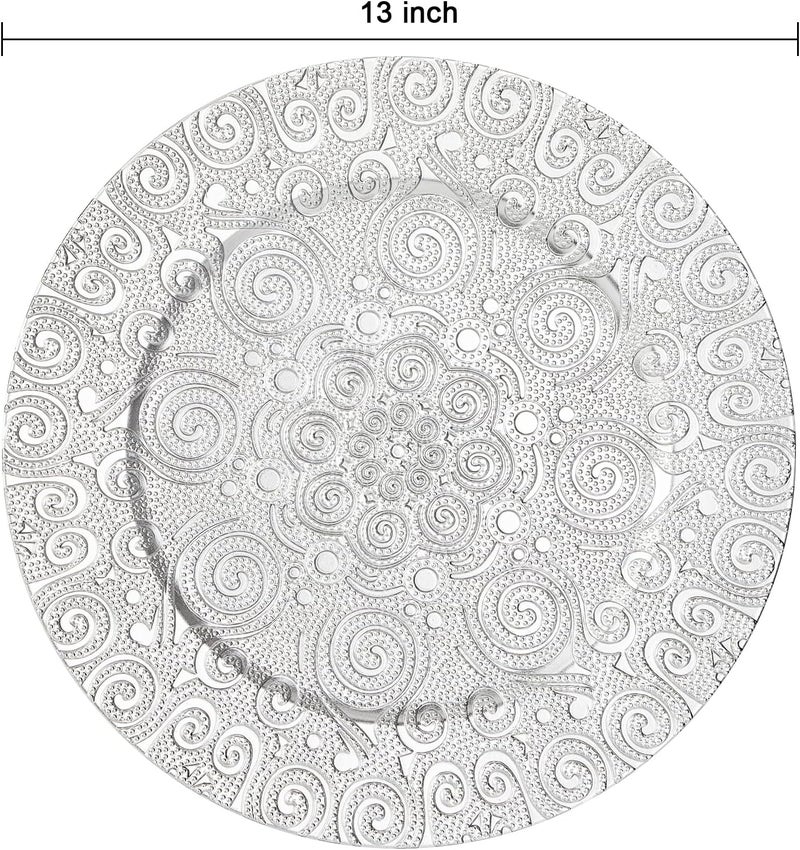 SOUJOY 12 Pack Charger Plates 13 Inch Silver Plastic Charger Plate Round Phoenix Pattern Elegant Serve Ware Plates for Weddings Parties Anniversary Thanksgiving - Image 2