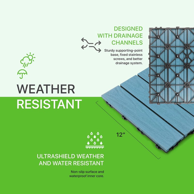 NewTechWood بلاط سطح خارجي مركب UltraShield Naturale 1 قدم × 1 قدم باللون الأزرق اليوناني (10 قدم مربع لكل صندوق) - Image 4