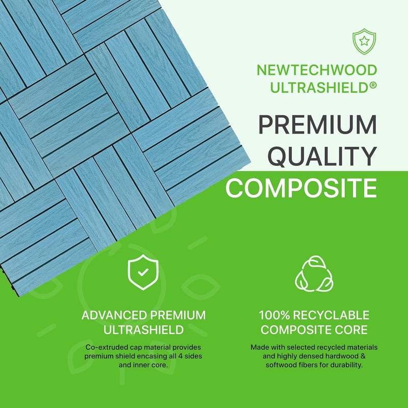 NewTechWood بلاط سطح خارجي مركب UltraShield Naturale 1 قدم × 1 قدم باللون الأزرق اليوناني (10 قدم مربع لكل صندوق) - Image 2
