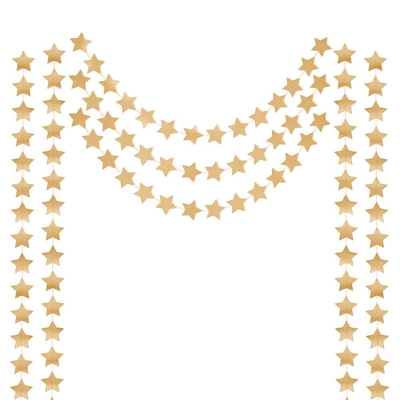 HONBAY Honbay 2PCS Double Side Glitter Paper Star Garland Christmas Galaxy Banner Christmas Garland  4 inch in Diameter13 Feet LongPCS Gold 