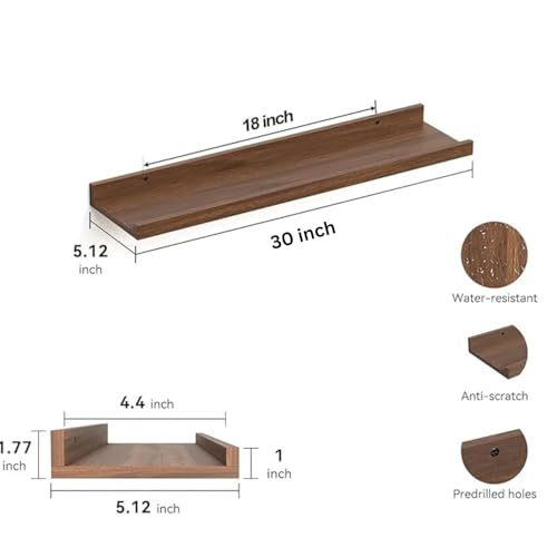 carpentray 30 Inches Long Floating Shelves Wall Mounted, 2 Set Modern Black Wall Shelf for Bedroom, Nursery Book Shelf, Picture Ledge Shelf for Wall Decor(Dark Brown, 30 Inch Long) - Image 2