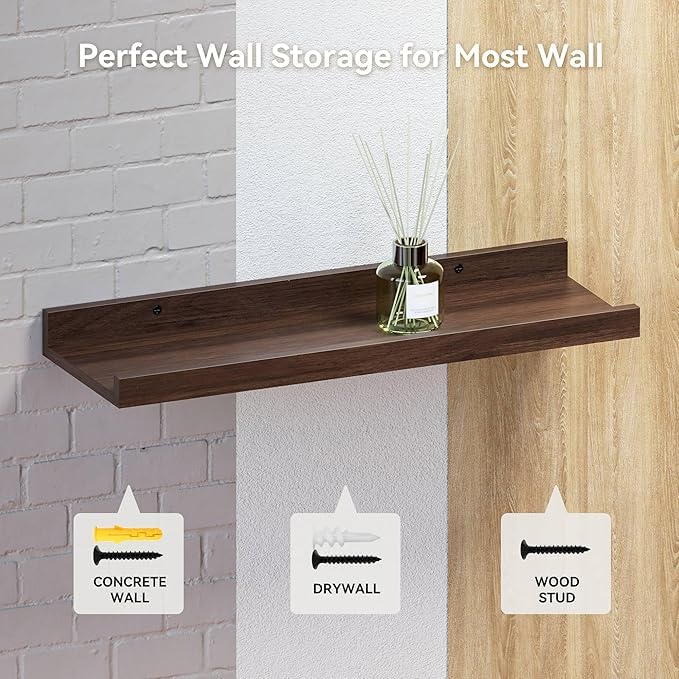 carpentray 30 Inches Long Floating Shelves Wall Mounted, 2 Set Modern Black Wall Shelf for Bedroom, Nursery Book Shelf, Picture Ledge Shelf for Wall Decor(Dark Brown, 30 Inch Long) - Image 5