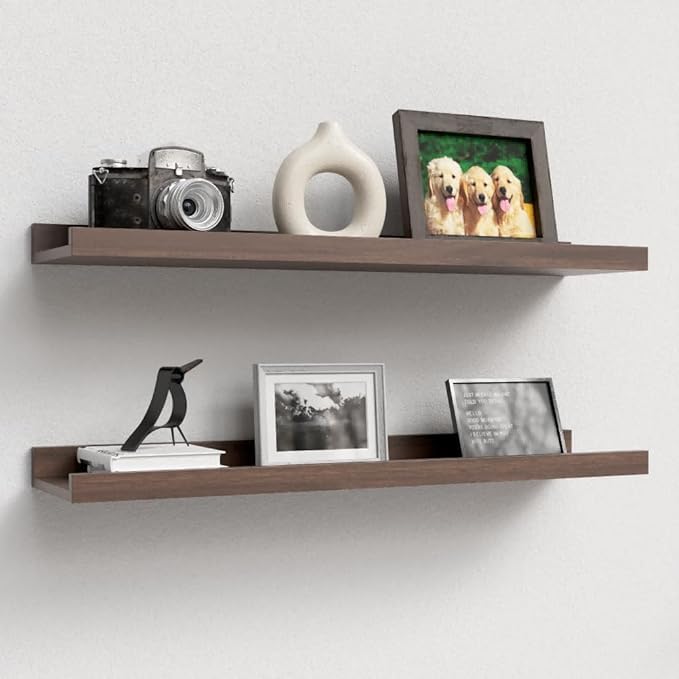 carpentray 30 Inches Long Floating Shelves Wall Mounted, 2 Set Modern Black Wall Shelf for Bedroom, Nursery Book Shelf, Picture Ledge Shelf for Wall Decor(Dark Brown, 30 Inch Long) - Image 1