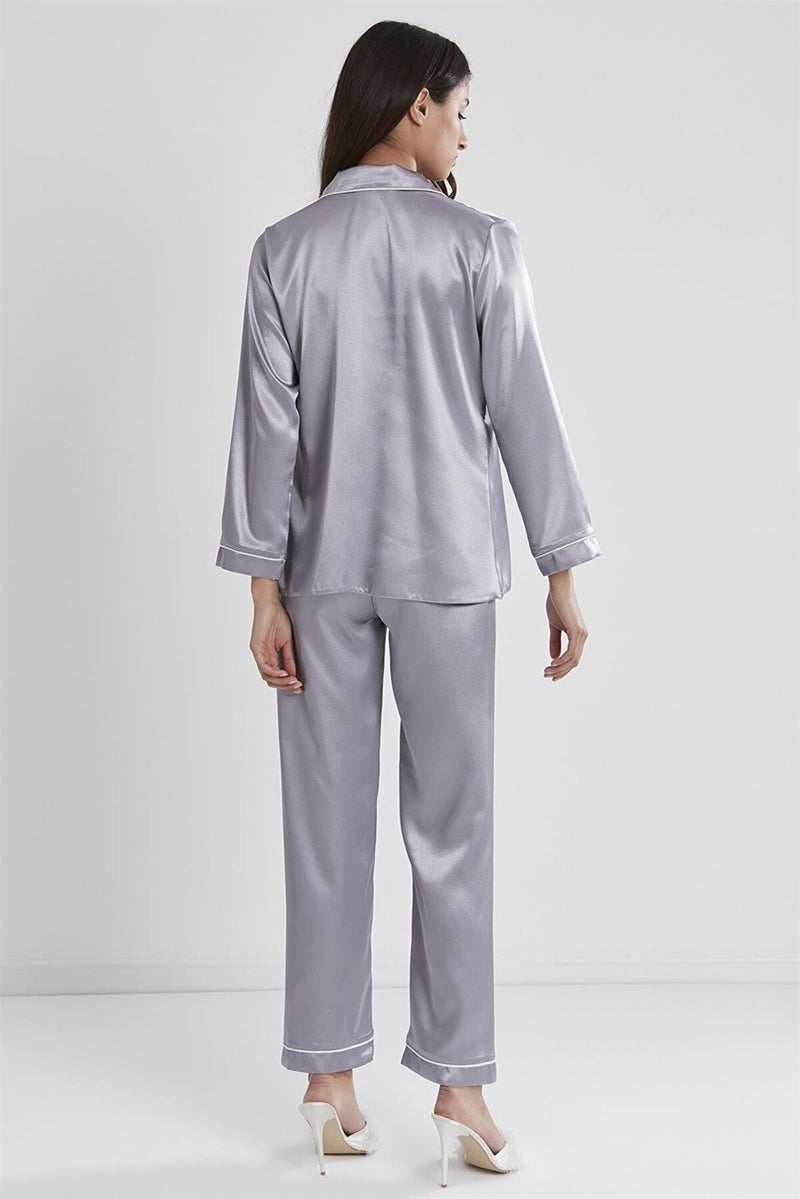 pierre cardin 1200 Women's Satin Pajama Set-Royal - Image 5