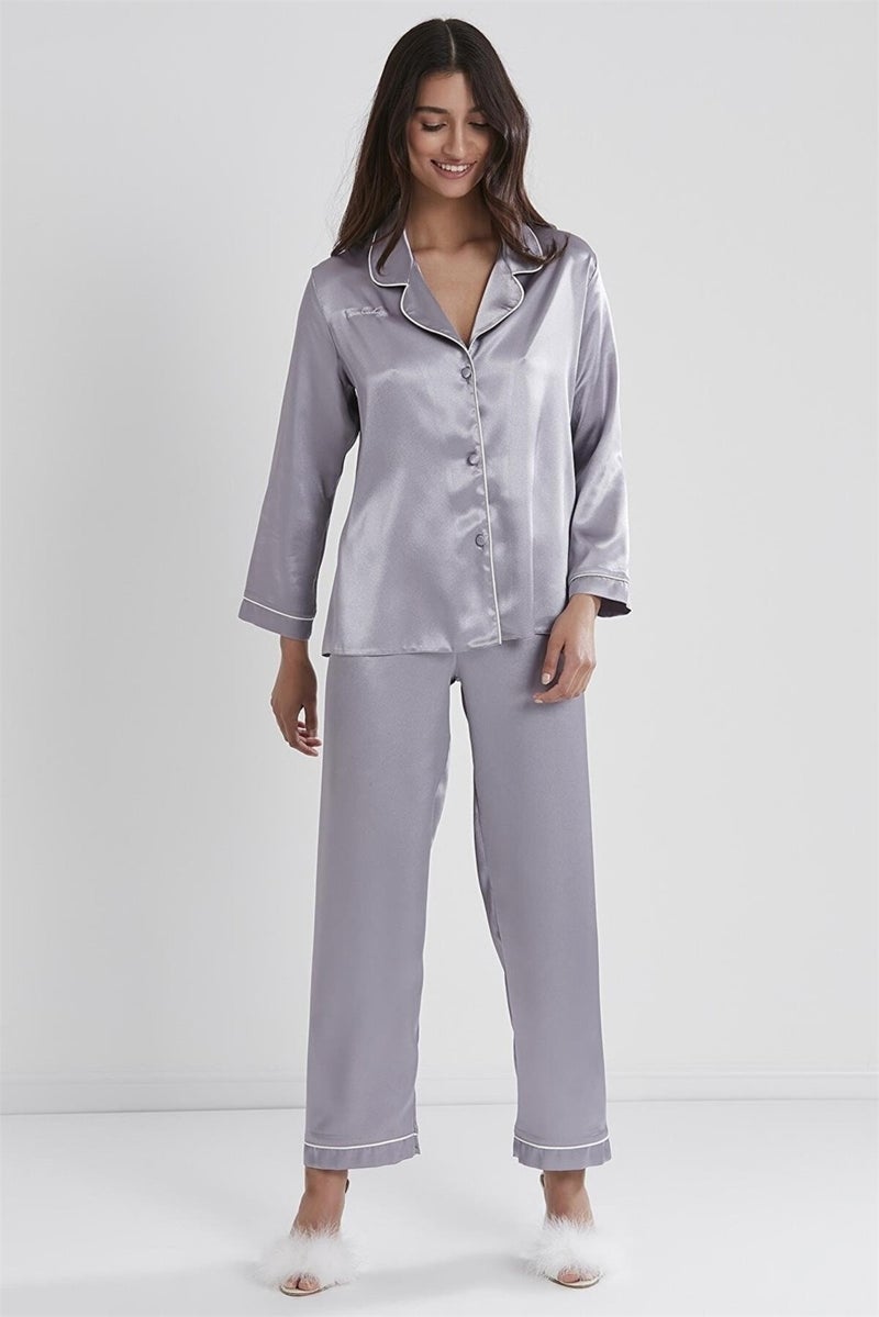 pierre cardin 1200 Women's Satin Pajama Set-Royal - Image 1