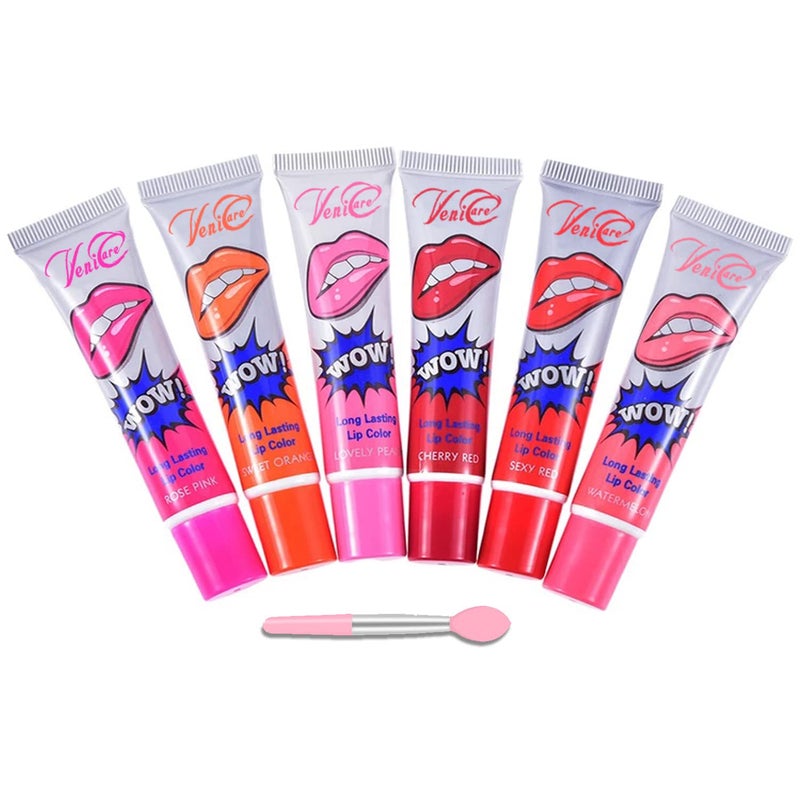 VeniCare 6PACK PeelOff Colored Lip Stain Gloss  Applicator Stick  Variety of SIX Luscious Sexy Colors  Apply Let Dry Peel Away and Look Beautiful