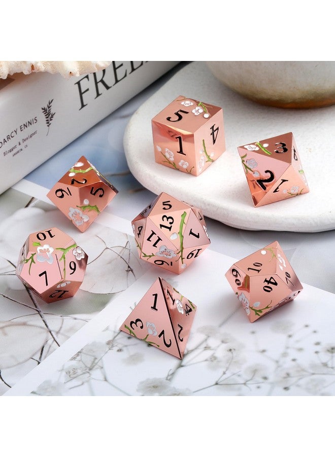 DNDND Metal Dice Set D&D, DNDND 7 PCS Flower Metallic DND Dice Set with Gorgeous Gift Case for Dungeons and Dragon Tabletop Game (Gold with White Flower) - Image 3