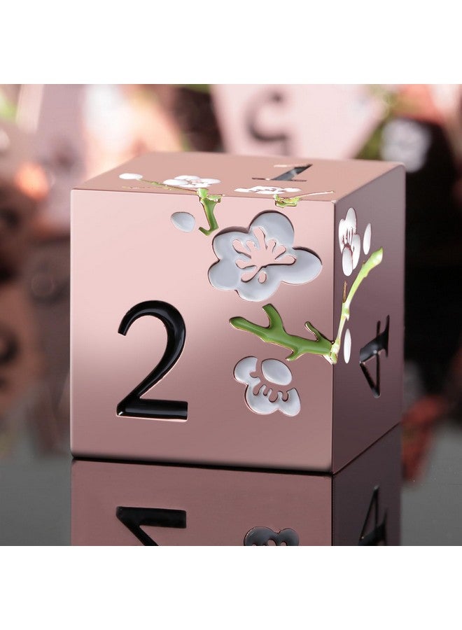 DNDND Metal Dice Set D&D, DNDND 7 PCS Flower Metallic DND Dice Set with Gorgeous Gift Case for Dungeons and Dragon Tabletop Game (Gold with White Flower) - Image 1