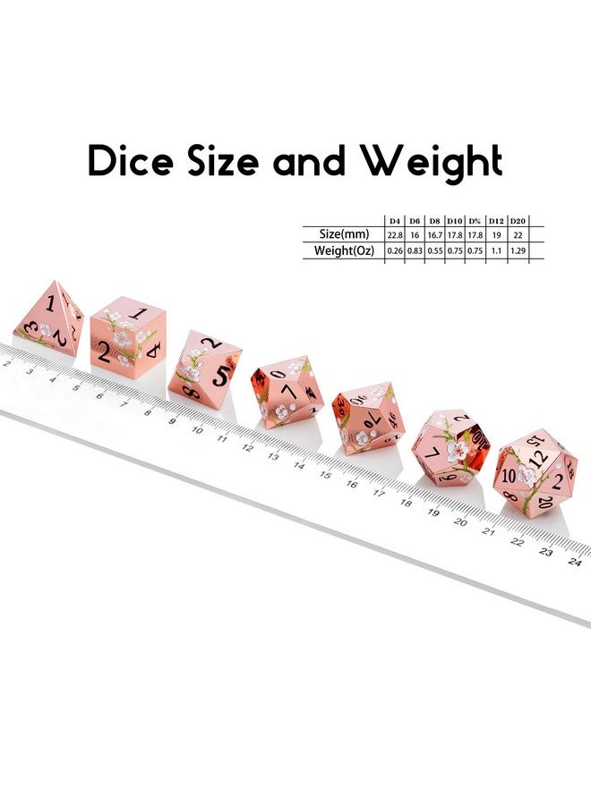 DNDND Metal Dice Set D&D, DNDND 7 PCS Flower Metallic DND Dice Set with Gorgeous Gift Case for Dungeons and Dragon Tabletop Game (Gold with White Flower) - Image 5