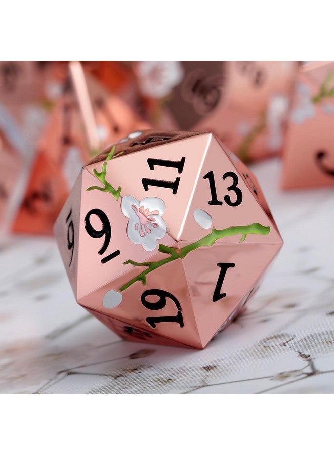 DNDND Metal Dice Set D&D, DNDND 7 PCS Flower Metallic DND Dice Set with Gorgeous Gift Case for Dungeons and Dragon Tabletop Game (Gold with White Flower) - Image 2