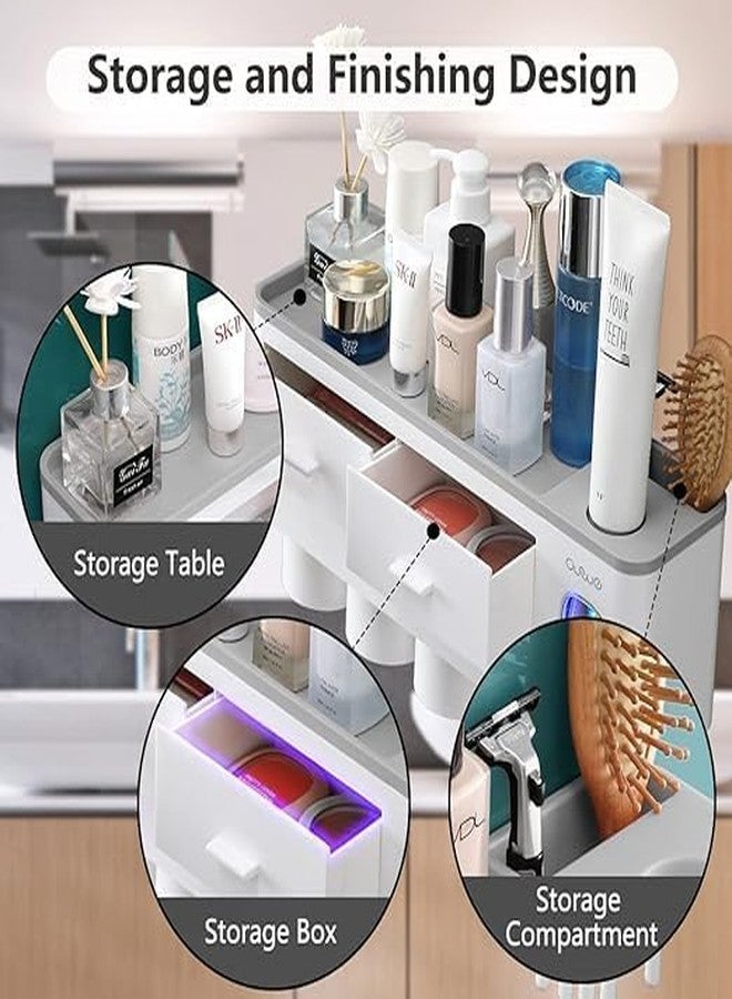 CLOUDTAB Wall Mounted Toothbrush Holder with Automatic Toothpaste Dispenser | Magnetic Cups, Drawer Organizer & Space-Saving Bathroom Shelf Clean [2 Cup, ABS Plastic, White] - Image 4