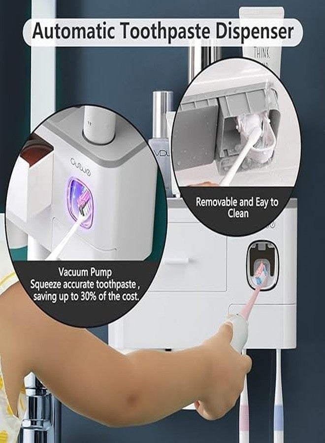 CLOUDTAB Wall Mounted Toothbrush Holder with Automatic Toothpaste Dispenser | Magnetic Cups, Drawer Organizer & Space-Saving Bathroom Shelf Clean [2 Cup, ABS Plastic, White] - Image 5
