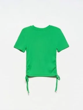 Dilvin Women's Green Gathered Detailed T-Shirt 30117