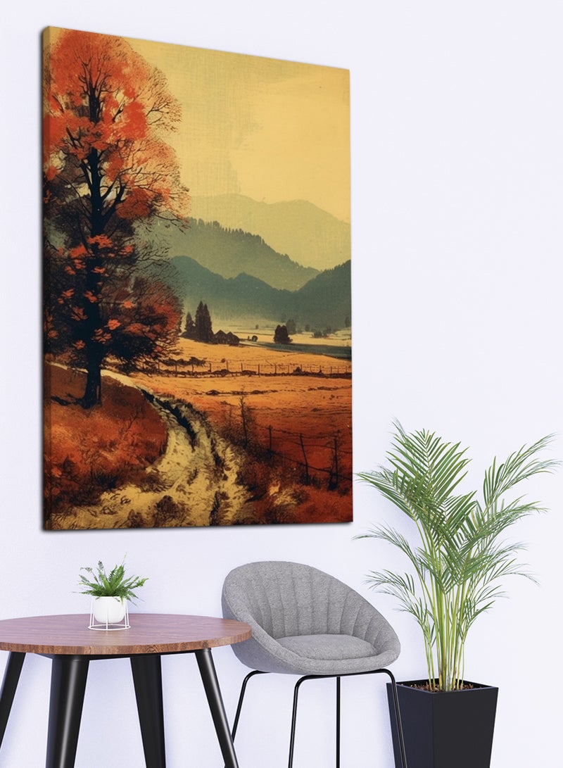 LOWHA Canvas Wall Art Stretched Over Wooden Frame with Mountains Road Painting  - Image 3