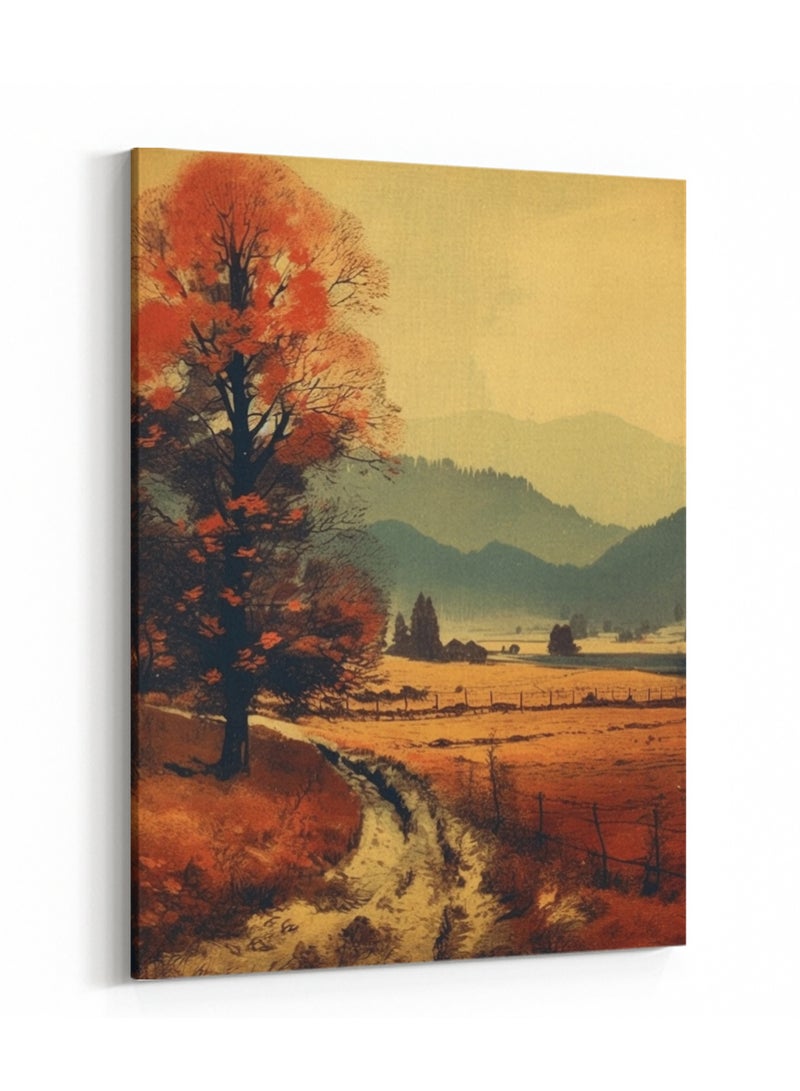 LOWHA Canvas Wall Art Stretched Over Wooden Frame with Mountains Road Painting  - Image 4