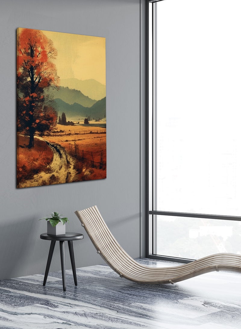 LOWHA Canvas Wall Art Stretched Over Wooden Frame with Mountains Road Painting  - Image 2