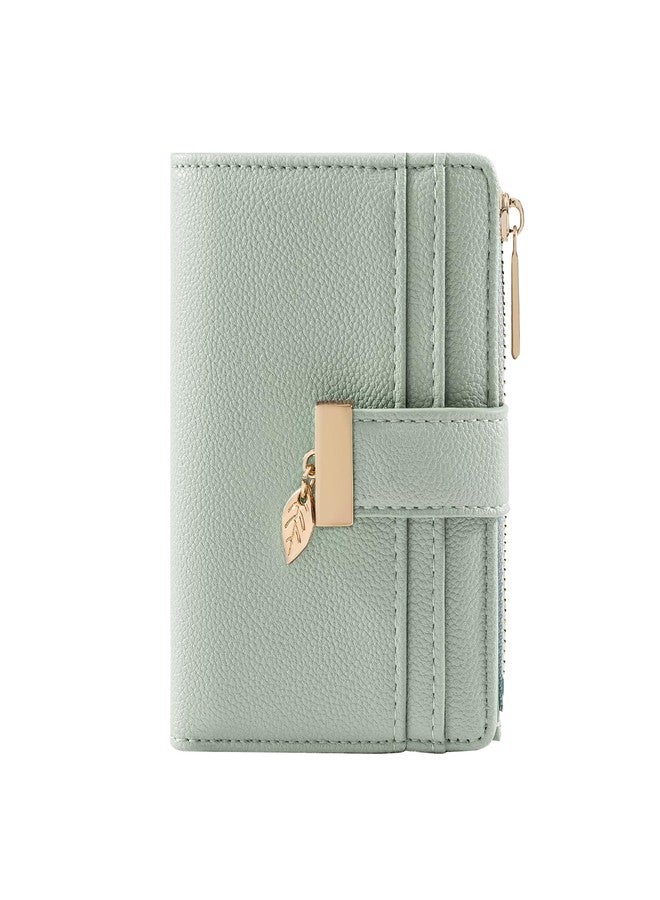 Pomelo Best Small Wallet Women Bifold Soft Leather Card Holder with ID Window Zipper Coin Pocket Wallets for Women Green - Image 1