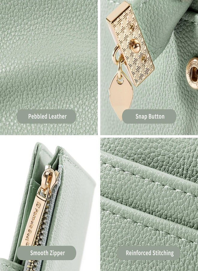 Pomelo Best Small Wallet Women Bifold Soft Leather Card Holder with ID Window Zipper Coin Pocket Wallets for Women Green - Image 4
