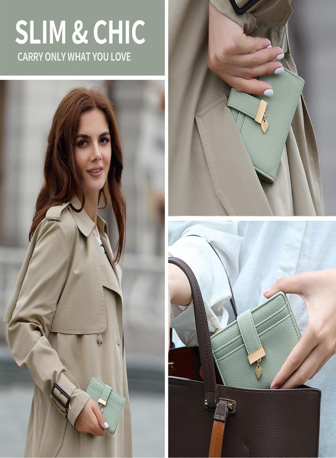 Pomelo Best Small Wallet Women Bifold Soft Leather Card Holder with ID Window Zipper Coin Pocket Wallets for Women Green - Image 5