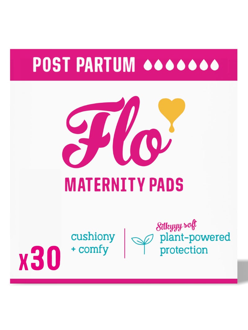 Flo - Extra Long Maternity Pads (30 Pack) - Super Soft + Breathable - 4 Wings - Heavy Flow - Organic Bamboo Period Pads for Women - Postpartum Essentials - Plant Based - Vegan & Cruelty Free - Image 1