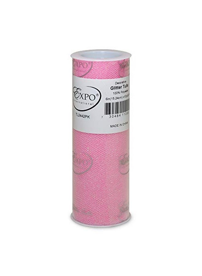 Expo International - Decorative Glitter Tulle Roll/Spool Of 6” X 10 Yards Lightweight Polyester Tulle Fabric For Costumes Wedding And Party Decorations Washable Easy To Use Pink - Image 1