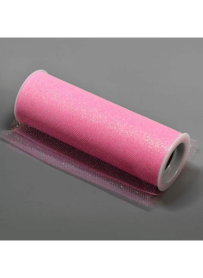 Expo International - Decorative Glitter Tulle Roll/Spool Of 6” X 10 Yards Lightweight Polyester Tulle Fabric For Costumes Wedding And Party Decorations Washable Easy To Use Pink - Image 1