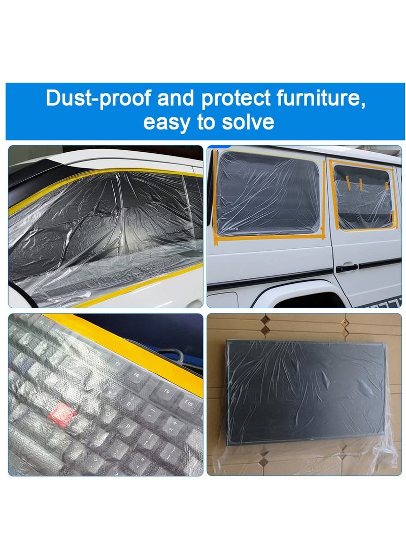 5 Rolls Dust Sheets Roll Plastic Masking Film Rolls Pre-Taped Dust Sheets Adhesive Dust Sheet Roll Dust-Proof  Waterproof Shields for Painting, Decorating, Furniture Covering (55cm*20m) - Image 2