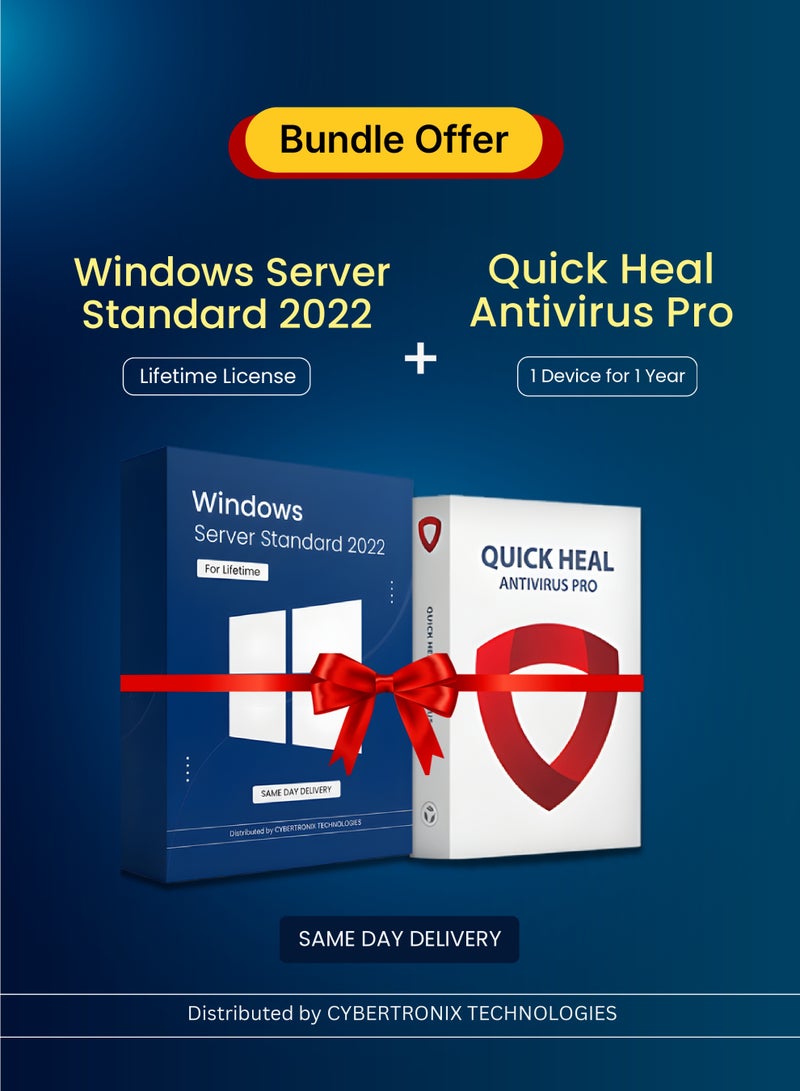 Windows Server Standard 2022 for Lifetime | Quick Heal Antivirus Pro (1 Device, 1 Year) | Digital License | Same Day Delivery | Bundle Pack
