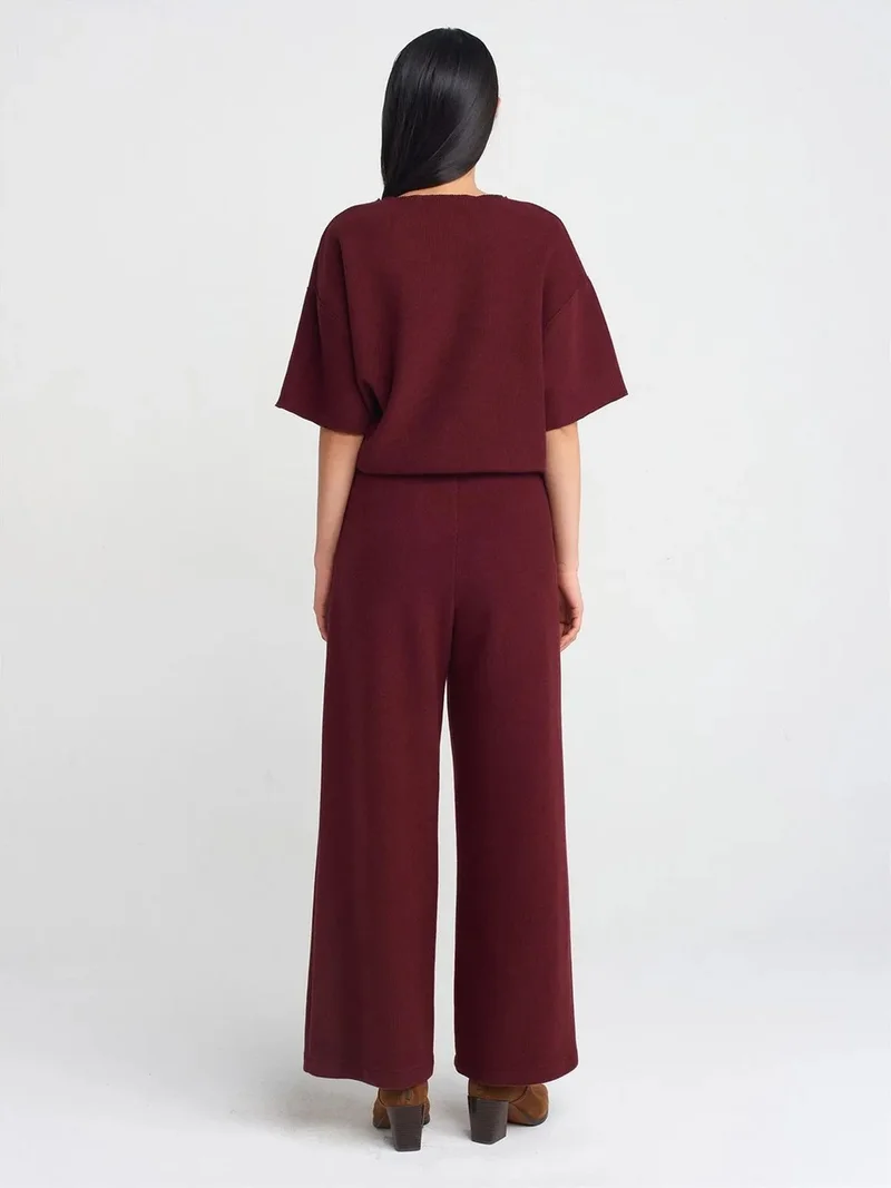 ديلفين Dilvin Women's High-Waist Wide-Leg Knit Trousers