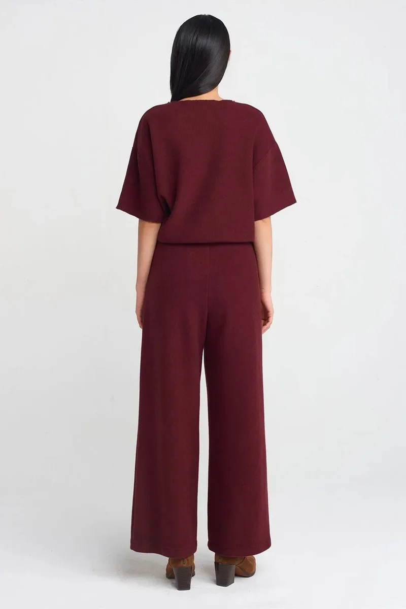 Dilvin Burgundy Red DILVIN Women's High-Waist Wide-Leg Knit Trousers for Women | Best Price UAE