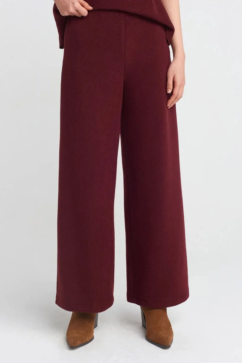 Dilvin Burgundy Red DILVIN Women's High-Waist Wide-Leg Knit Trousers for Women | Best Price UAE