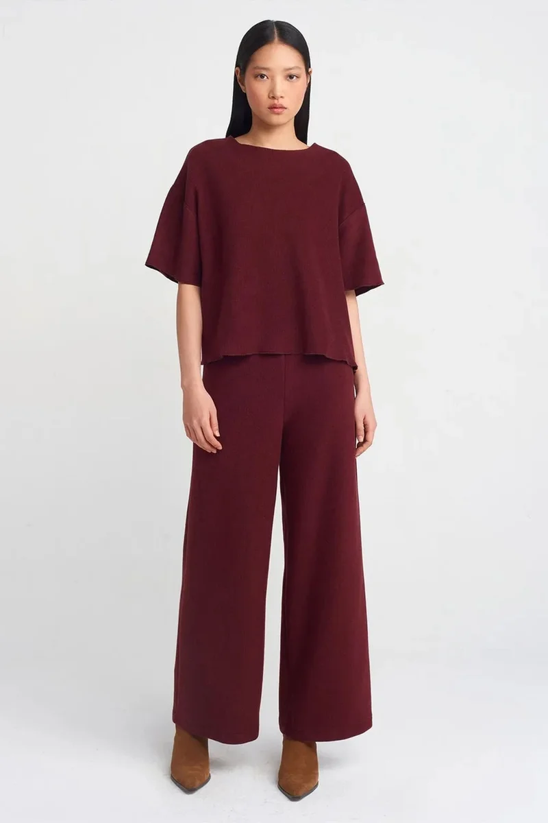 DILVIN Women's High-Waist Wide-Leg Knit Trousers