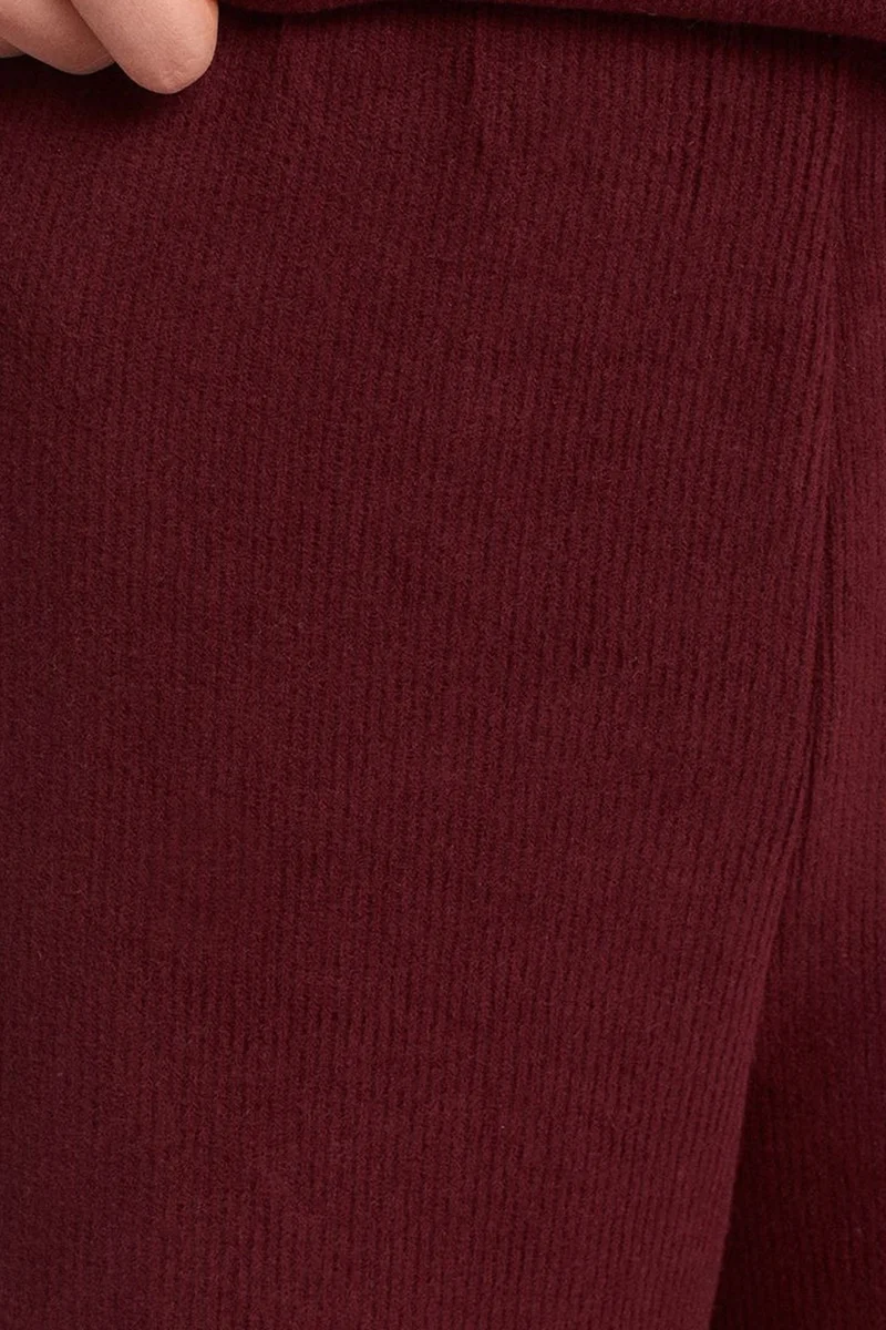 Dilvin Burgundy Red DILVIN Women's High-Waist Wide-Leg Knit Trousers for Women | Best Price UAE
