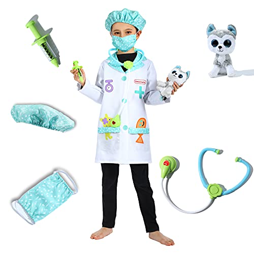 Sincere Party Veterinarian Role Play Costume,Kids Vet Doctor Lab Coat Set,Plush Animal Patient Included 5-7Years - Image 1