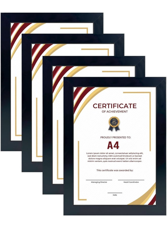Decorhills DECORHILLS FRAMES & DECOR A4 Certificate – Real Glass Protector, PVC, Wall Mount Tabletop Display, Black, Size 25.5x34.2cm, Pack of 4  - Image 1