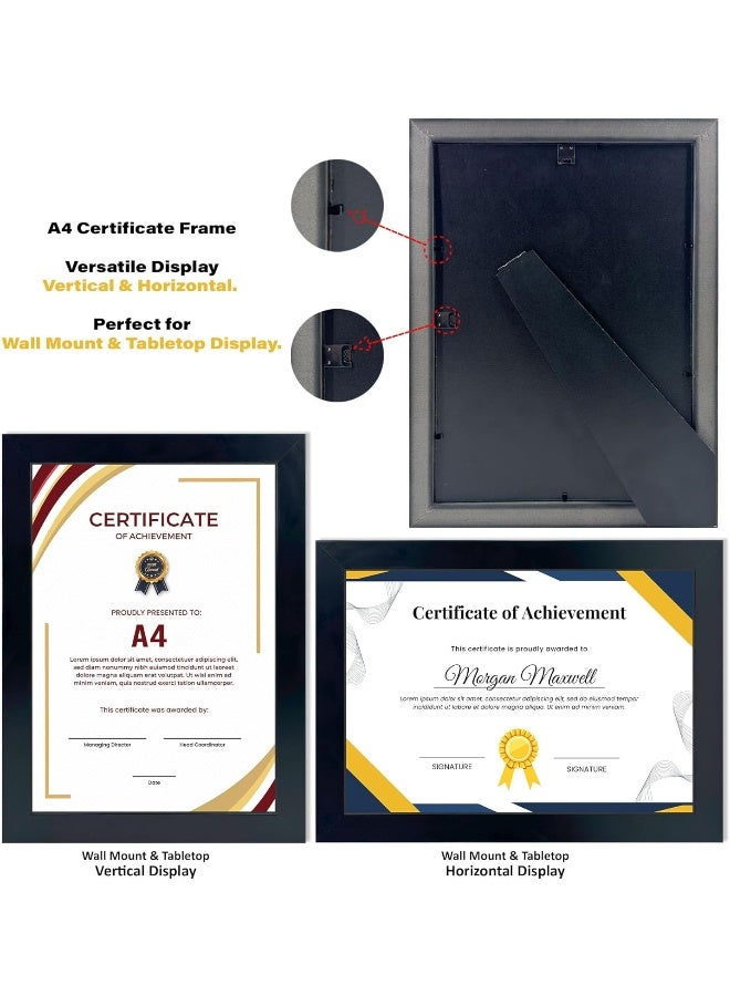 Decorhills DECORHILLS FRAMES & DECOR A4 Certificate – Real Glass Protector, PVC, Wall Mount Tabletop Display, Black, Size 25.5x34.2cm, Pack of 4  - Image 4