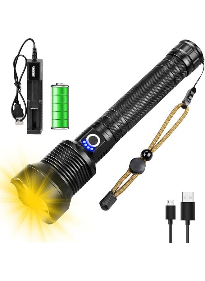 PROMASS promass Rechargeable Flashlight XHP70 LED Torch Yellow Warm Light Flashlight Amber Light 3 Modes Adjustable Focus Flash Light Yellow Light Anti-fog Lamp for Reading Outdoor Hiking Sandstorm  - Image 1