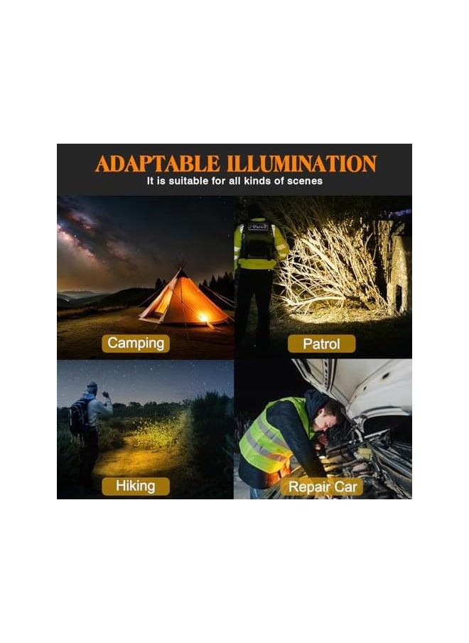 PROMASS promass Rechargeable Flashlight XHP70 LED Torch Yellow Warm Light Flashlight Amber Light 3 Modes Adjustable Focus Flash Light Yellow Light Anti-fog Lamp for Reading Outdoor Hiking Sandstorm  - Image 3