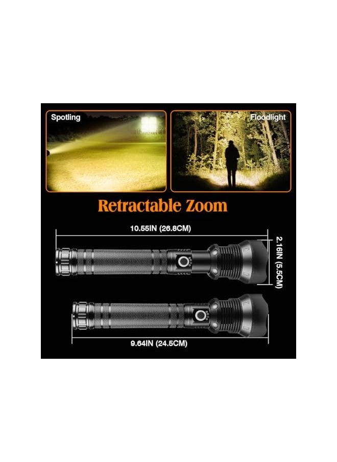PROMASS promass Rechargeable Flashlight XHP70 LED Torch Yellow Warm Light Flashlight Amber Light 3 Modes Adjustable Focus Flash Light Yellow Light Anti-fog Lamp for Reading Outdoor Hiking Sandstorm  - Image 4