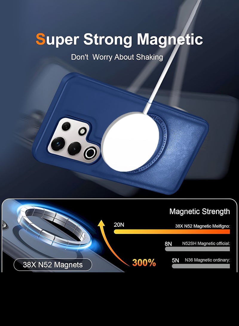 Wtech itel S25 Ultra 4G 2024 Premium PU Leather Hard Shockproof with MagSafe Magnet Case Cover - Navy Blue - Image 2