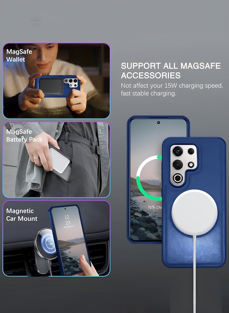 Wtech itel S25 Ultra 4G 2024 Premium PU Leather Hard Shockproof with MagSafe Magnet Case Cover - Navy Blue - Image 3