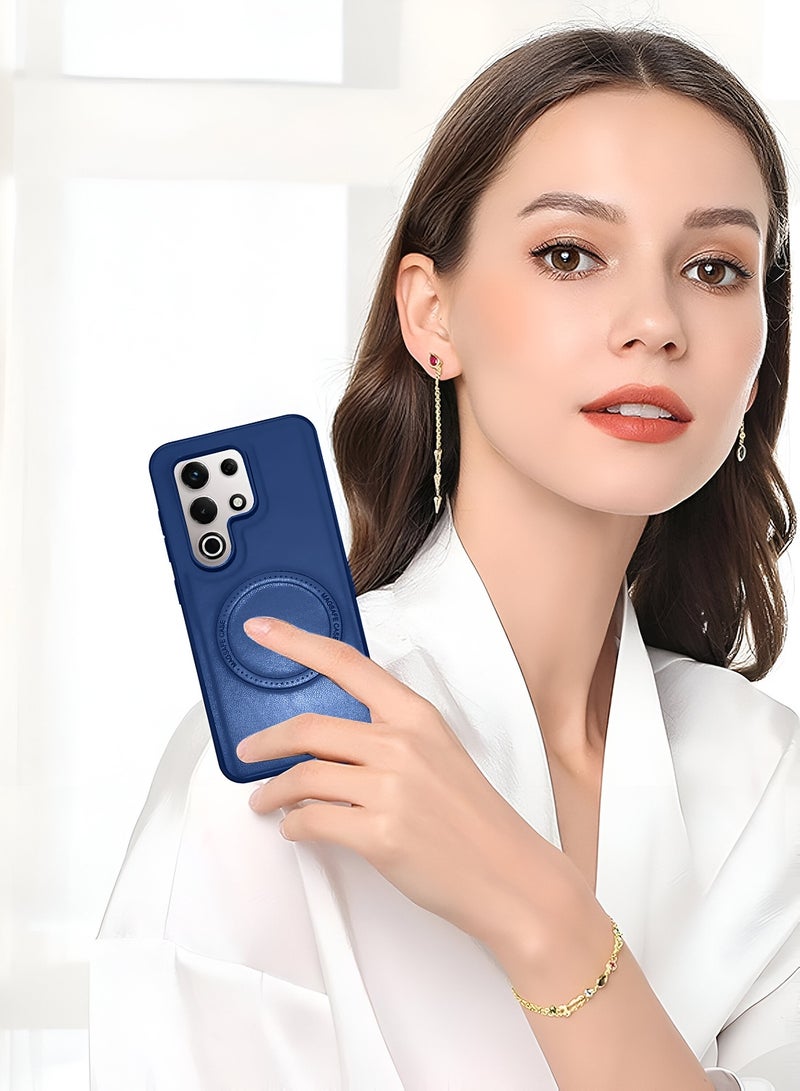 Wtech itel S25 Ultra 4G 2024 Premium PU Leather Hard Shockproof with MagSafe Magnet Case Cover - Navy Blue - Image 4