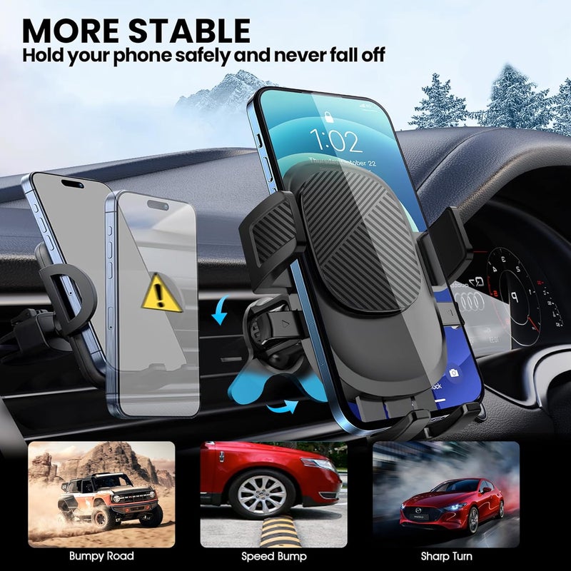 VELIGOOD Car Phone Holder - Air Vent Mount with Metal Hook Clip for Strong Stability, Compatible with iPhone and Samsung Smartphones - Image 5