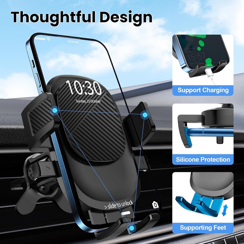 VELIGOOD Car Phone Holder - Air Vent Mount with Metal Hook Clip for Strong Stability, Compatible with iPhone and Samsung Smartphones - Image 2