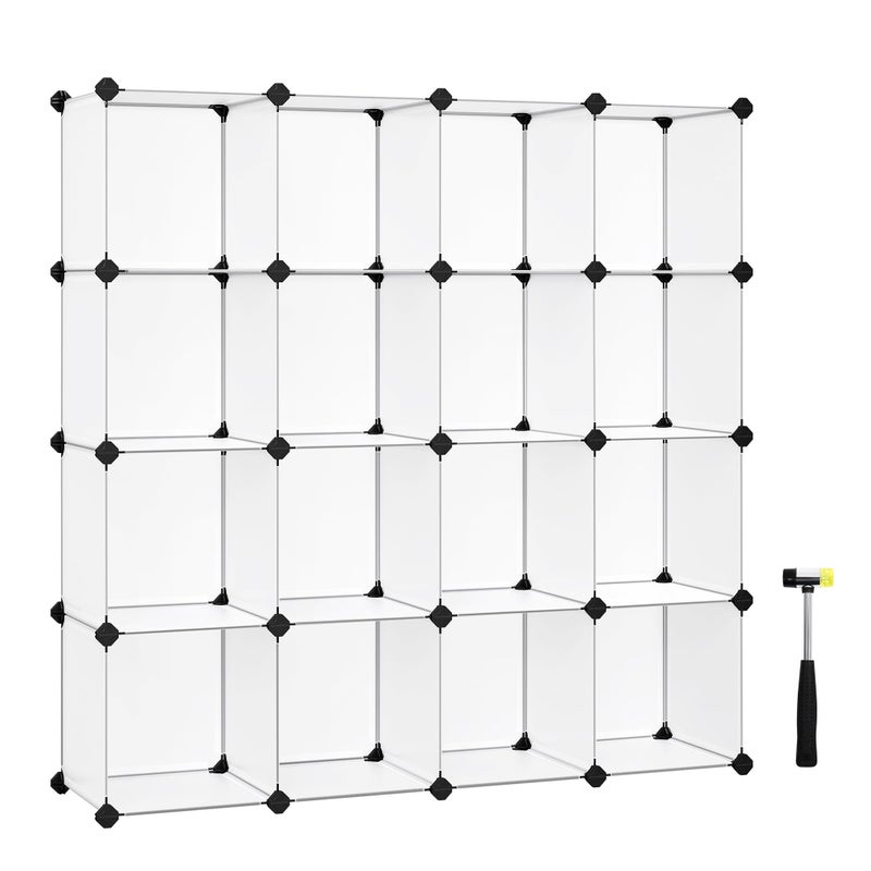SONGMICS SONGMICS Cube Storage Organizer Set of 16 Plastic Cubes Book Shelf Closet Organizers and Storage Room Organization Bedroom Living Room 122 x 484 x 484 Inches White ULPC44L