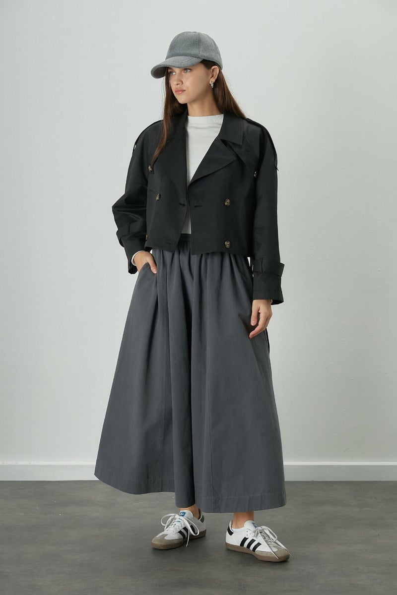 Manuka Katy Gabardine Gathered Skirt Navy Blue - Image 3